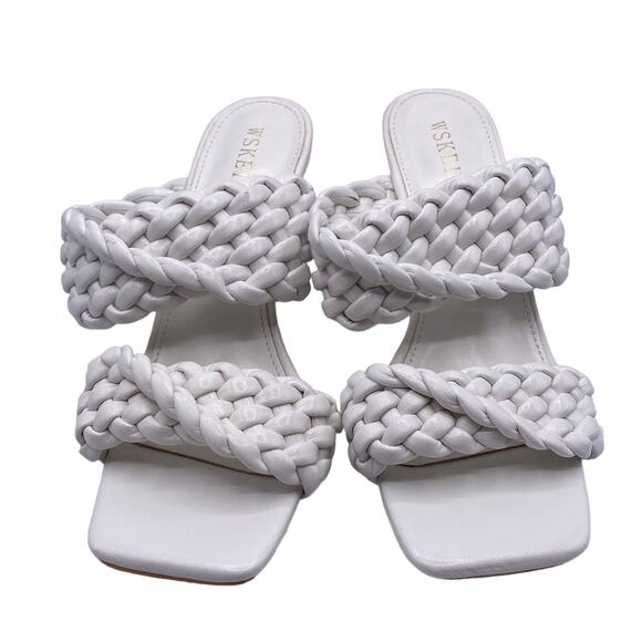 New WSKEISP White Braided Strap Faux Leather Slip On Mule Heeled Sandals 37/US 7 - Picture 1 of 10
